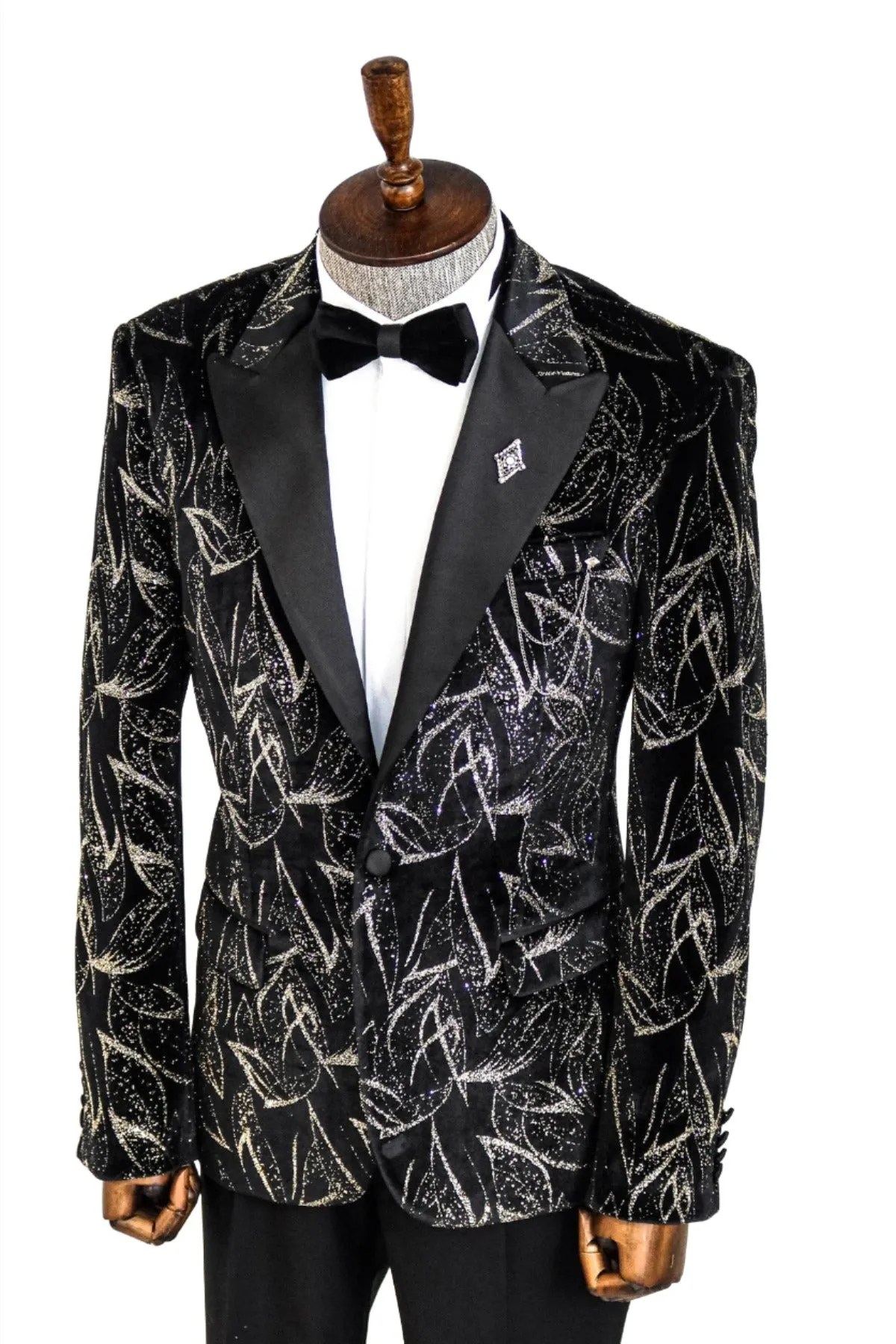 Glittery Slim Fit Black Men Wedding Tuxedo Blazer - Wessi