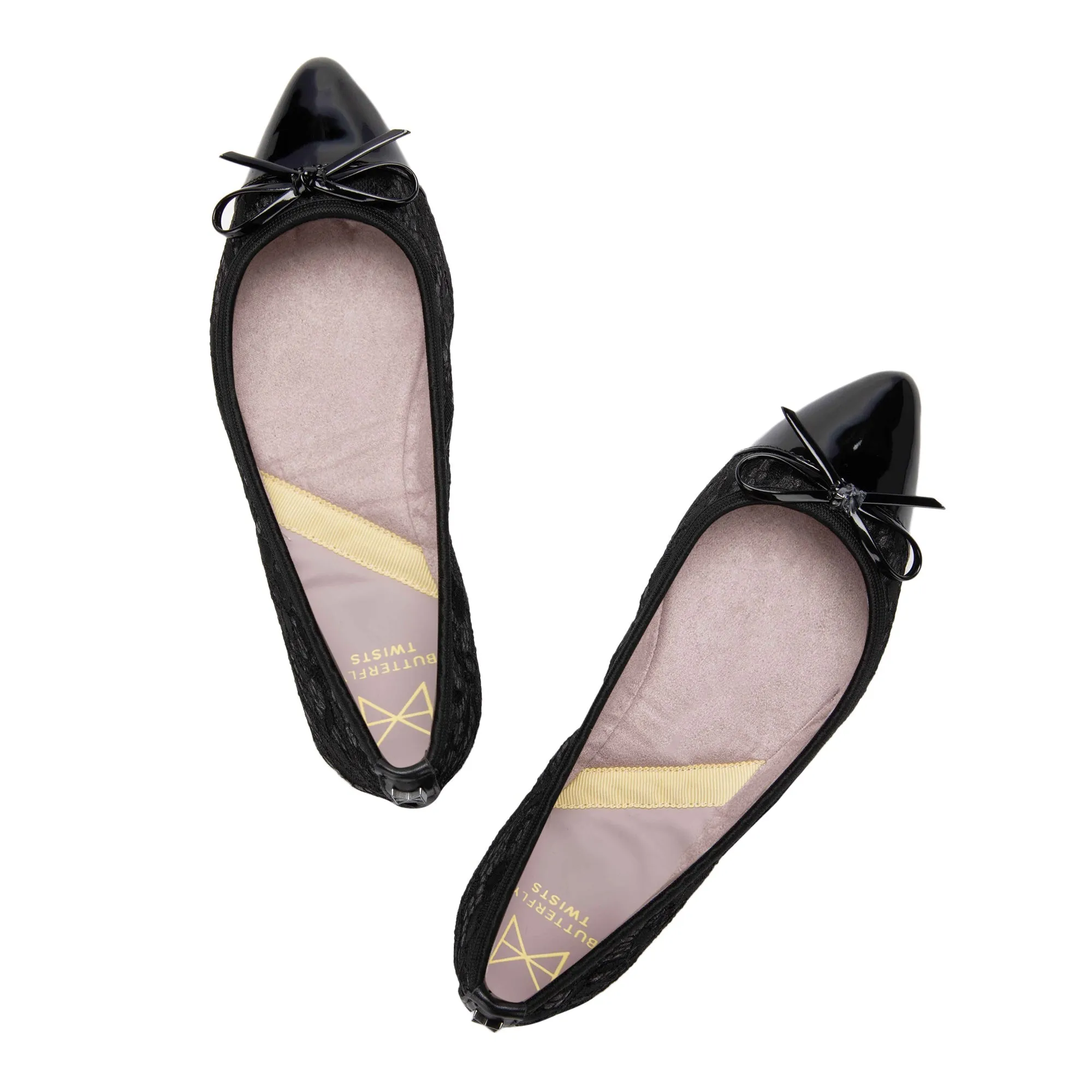 HOLLY Ballet Flat Shoes - Black Glitter Lace