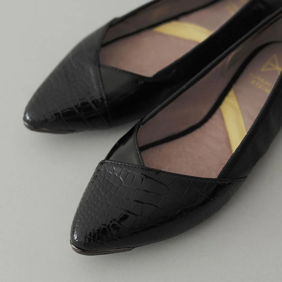 IVY Ballet Flat Shoes - Black Patent Croc