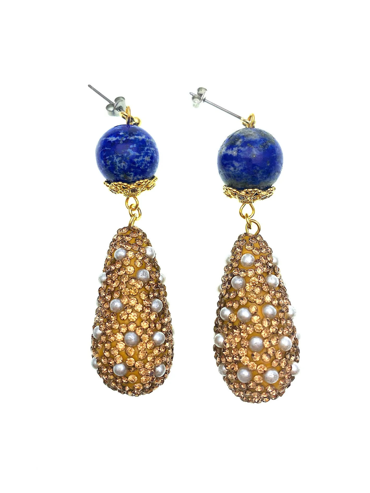 Lapis With Teardrop Rhinestones Sophisticated Dangle Earrings FE013