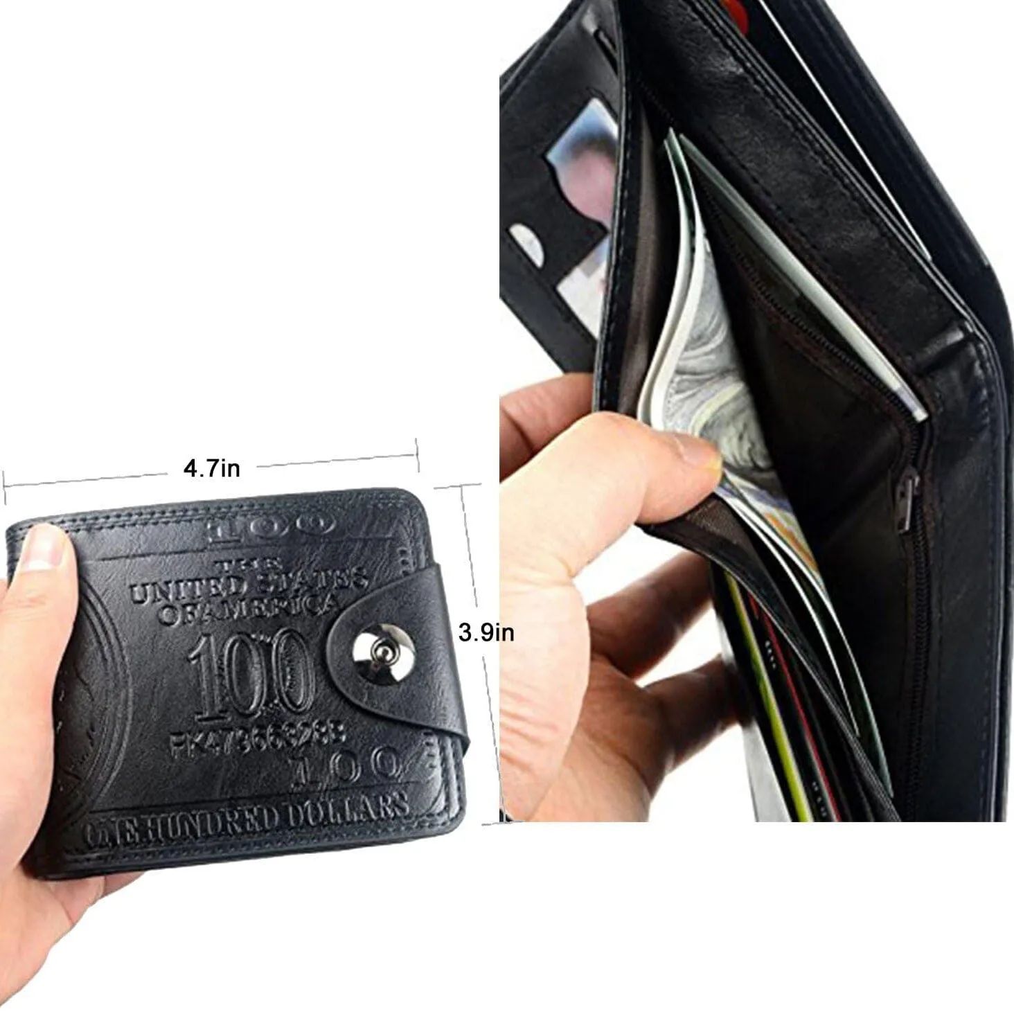 Men's USD Bill Wallet Billfold Leather Credit Card Photo Holder