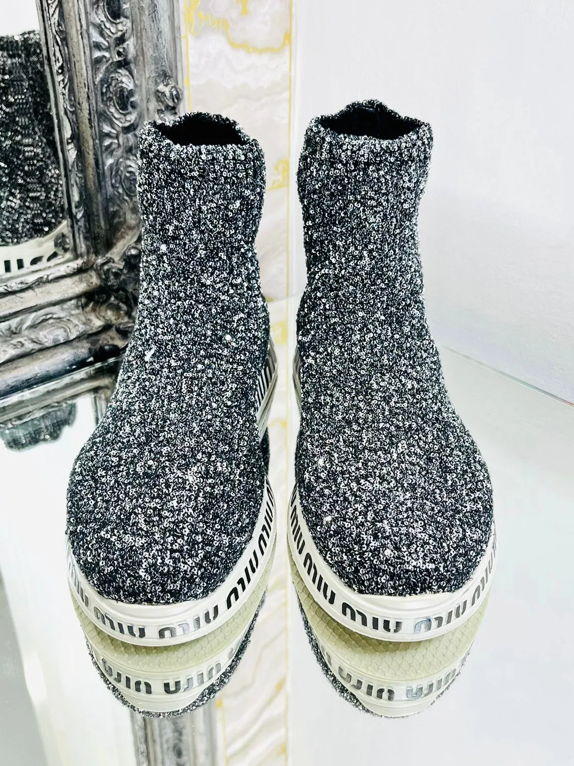 Miu Miu Sequin Sock Logo Sneakers. Size 38.5