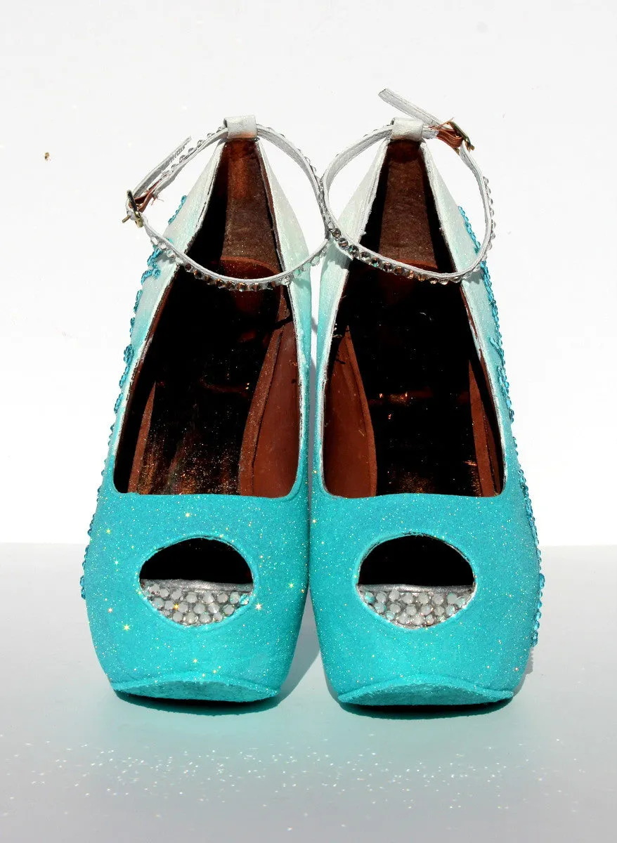 Personalized Wedding Shoe in aqua with crystals