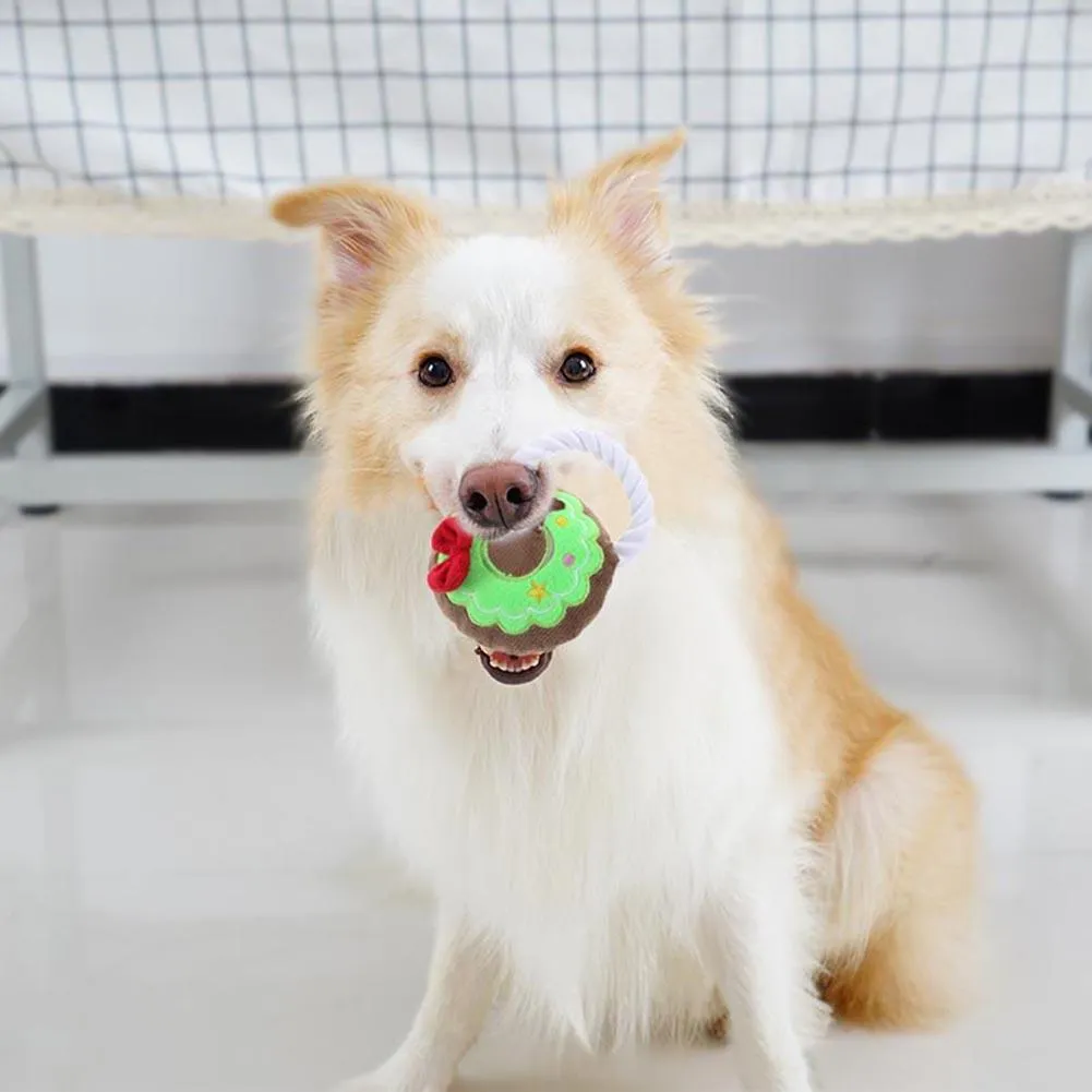 Pet Squeaky Plush Resistant Biting Training Christmas Wreath Sounding Toys