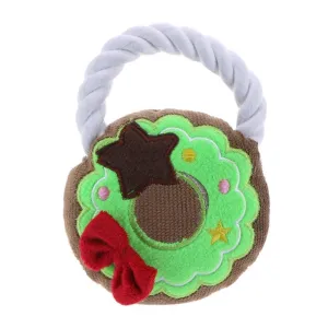 Pet Squeaky Plush Resistant Biting Training Christmas Wreath Sounding Toys