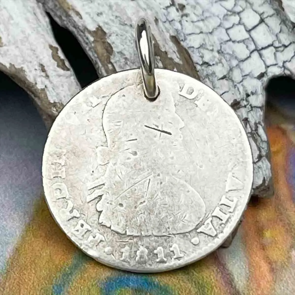 Pirate Chic Silver 1 Reale Spanish Portrait Dollar Dated 1811 - the Legendary "Piece of Eight" Pendant | Artifact #8839