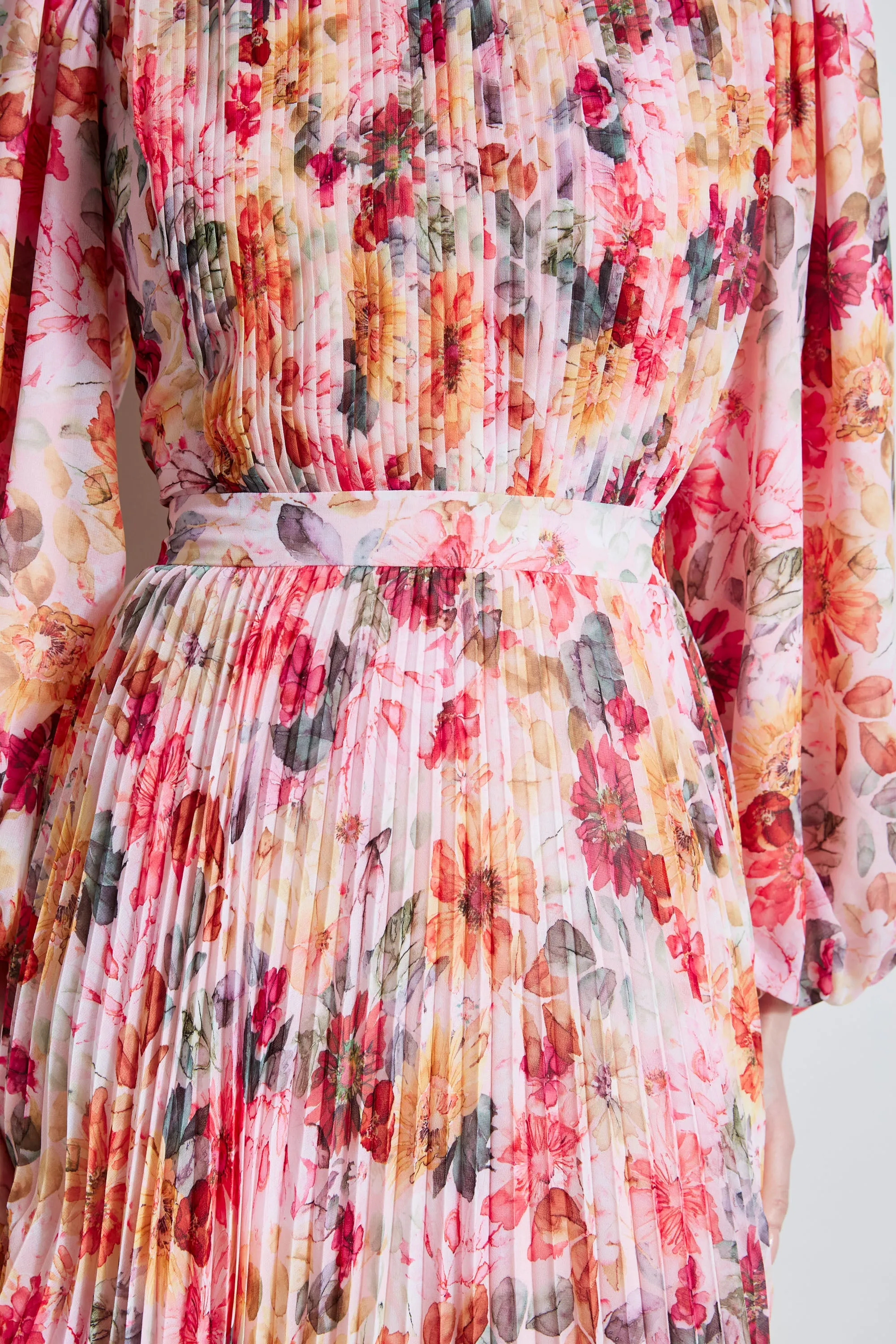 Pleated Floral Midi Dress