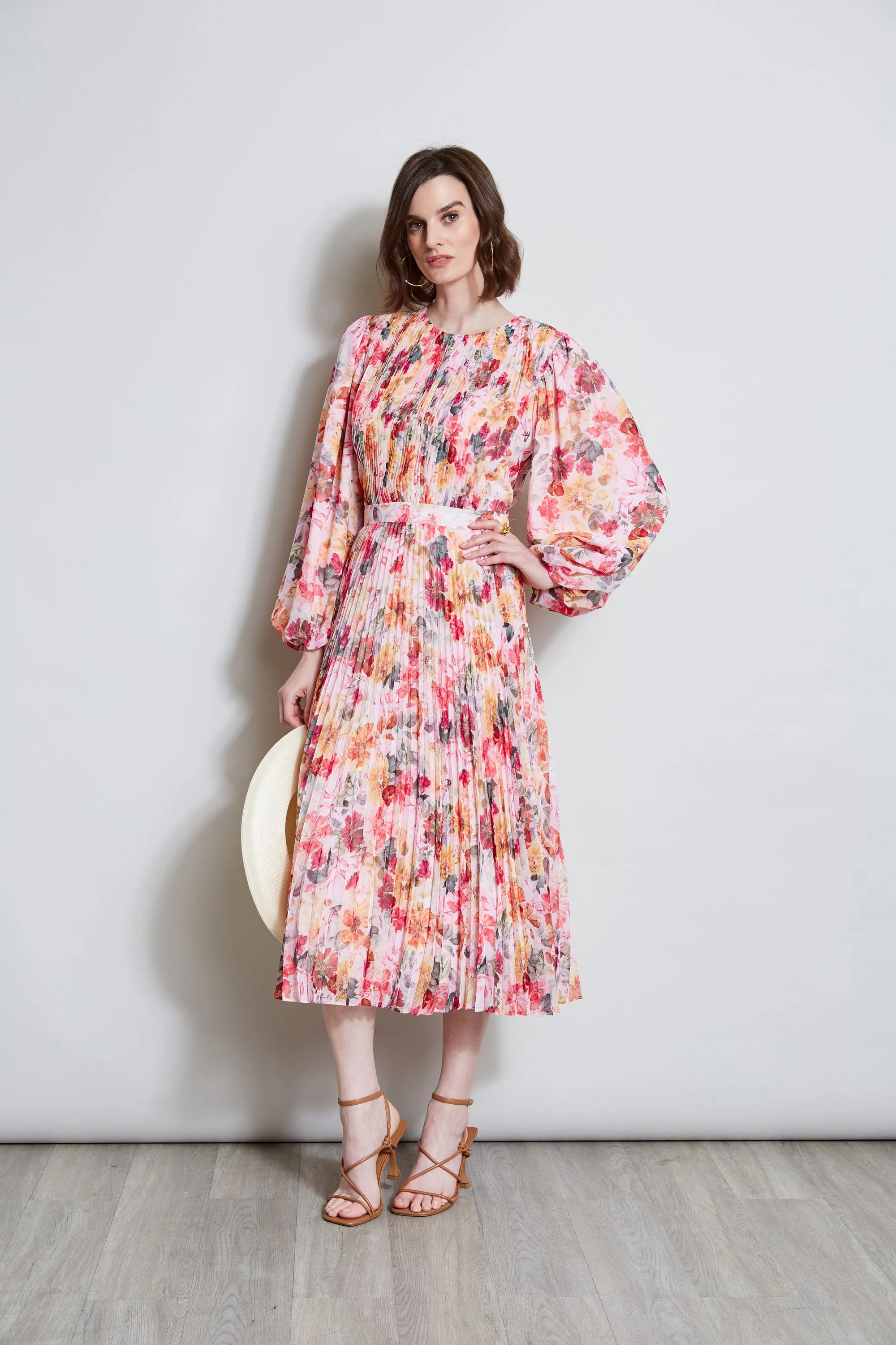 Pleated Floral Midi Dress