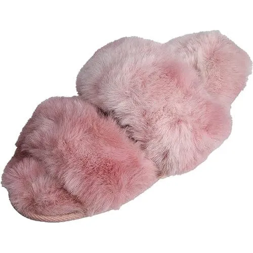 Roxoni Fuzzy House Slippers for Women Comfortable Furry Spa Cozy Slip On Open Toe