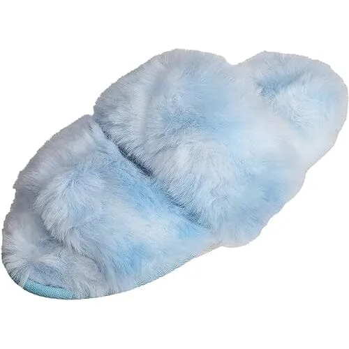 Roxoni Fuzzy House Slippers for Women Comfortable Furry Spa Cozy Slip On Open Toe