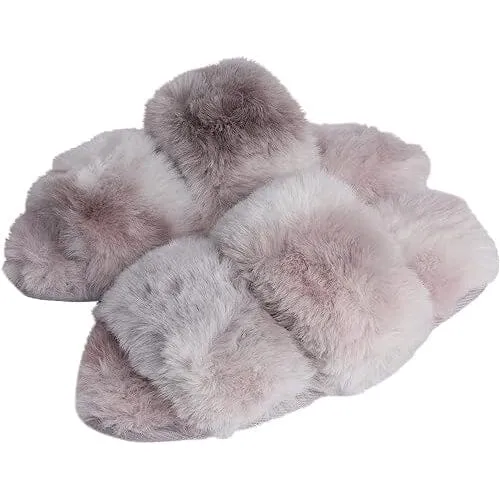 Roxoni Fuzzy House Slippers for Women Comfortable Furry Spa Cozy Slip On Open Toe