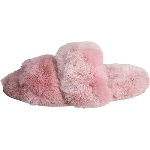 Roxoni Fuzzy House Slippers for Women Comfortable Furry Spa Cozy Slip On Open Toe