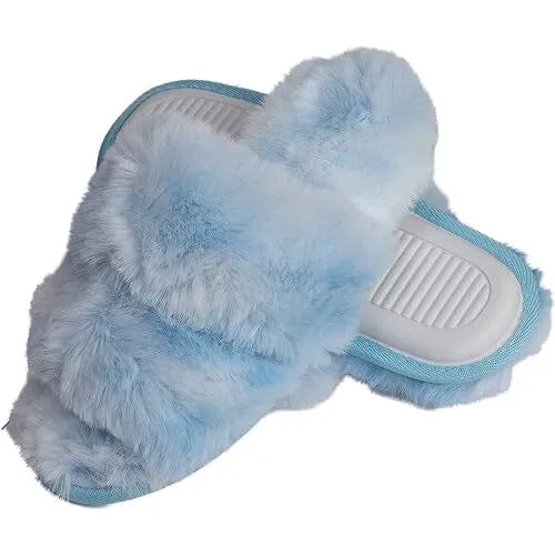 Roxoni Fuzzy House Slippers for Women Comfortable Furry Spa Cozy Slip On Open Toe