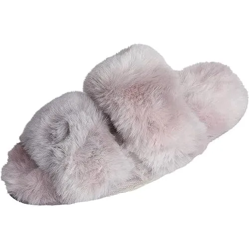 Roxoni Fuzzy House Slippers for Women Comfortable Furry Spa Cozy Slip On Open Toe