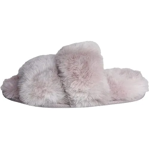 Roxoni Fuzzy House Slippers for Women Comfortable Furry Spa Cozy Slip On Open Toe