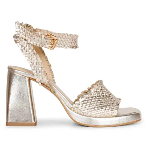 Saint Hannah Metallic Gold Hand Woven Leather Block Heels