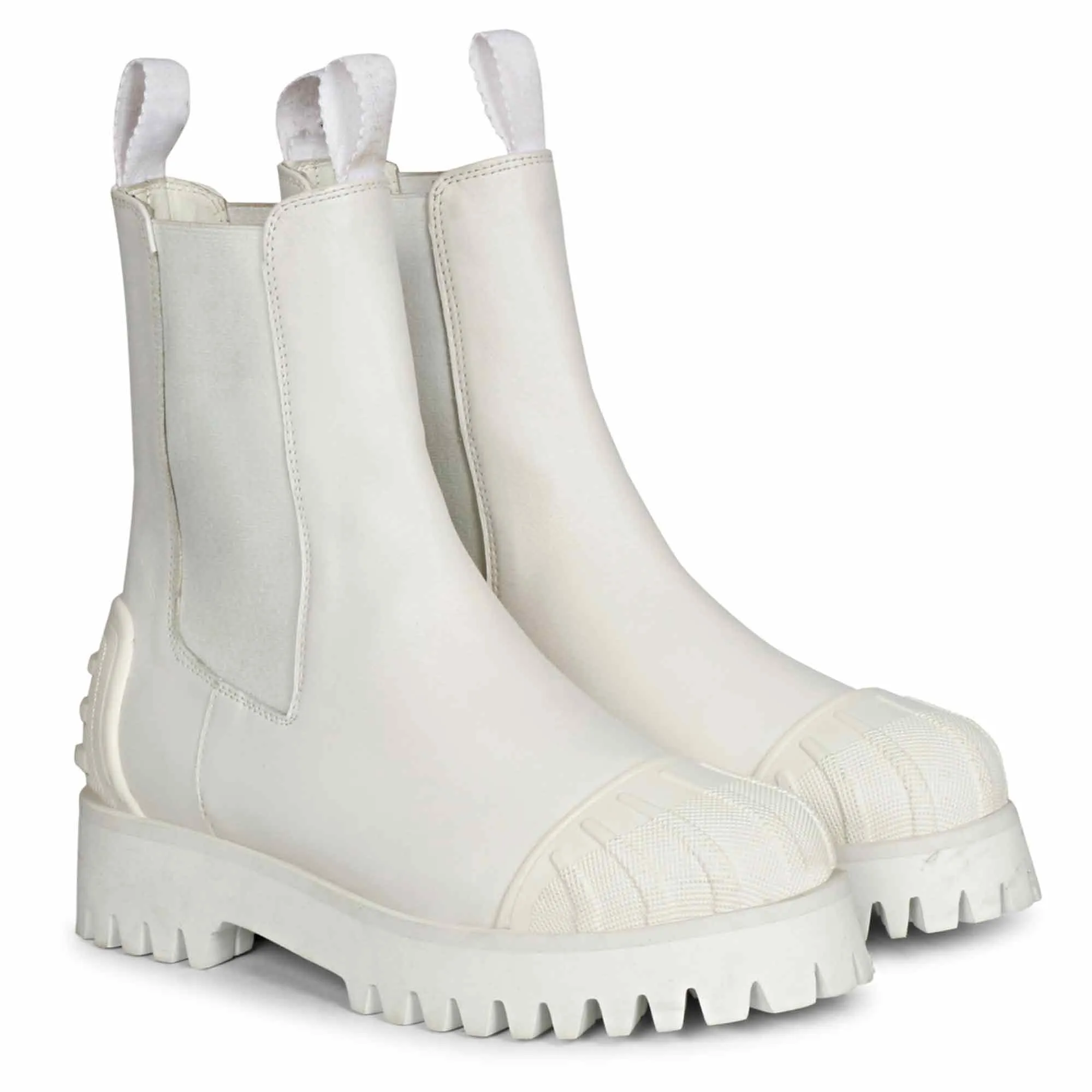 Saint Isla White Leather High Ankle Boots