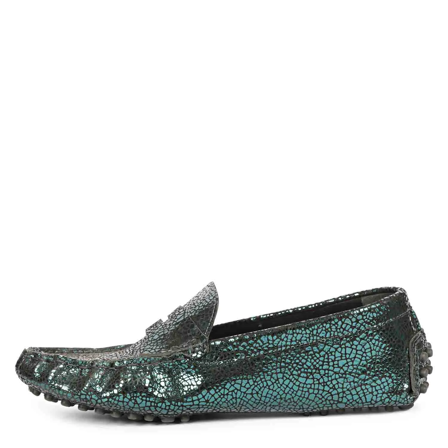 Saint Liana Green Metallic Woven Leather Loafers