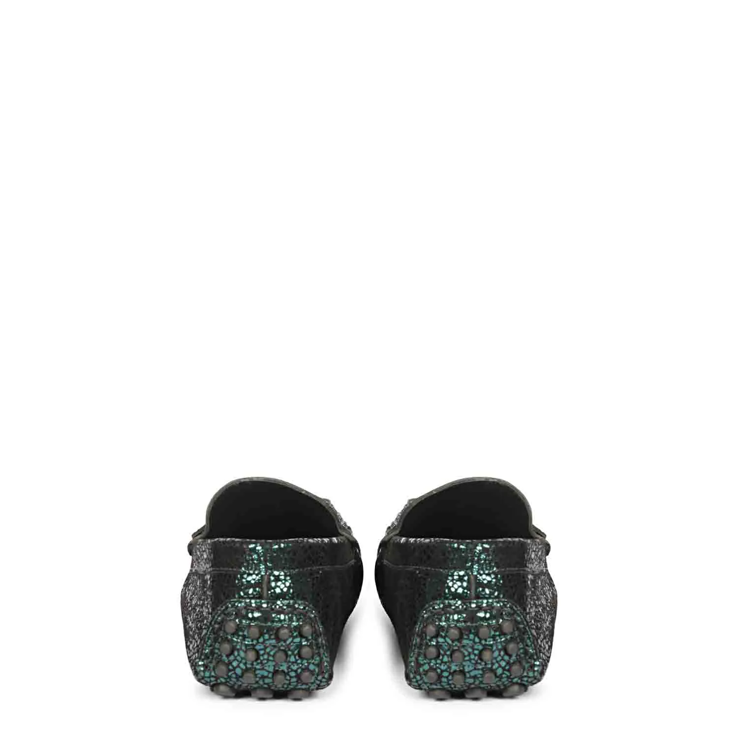 Saint Liana Green Metallic Woven Leather Loafers