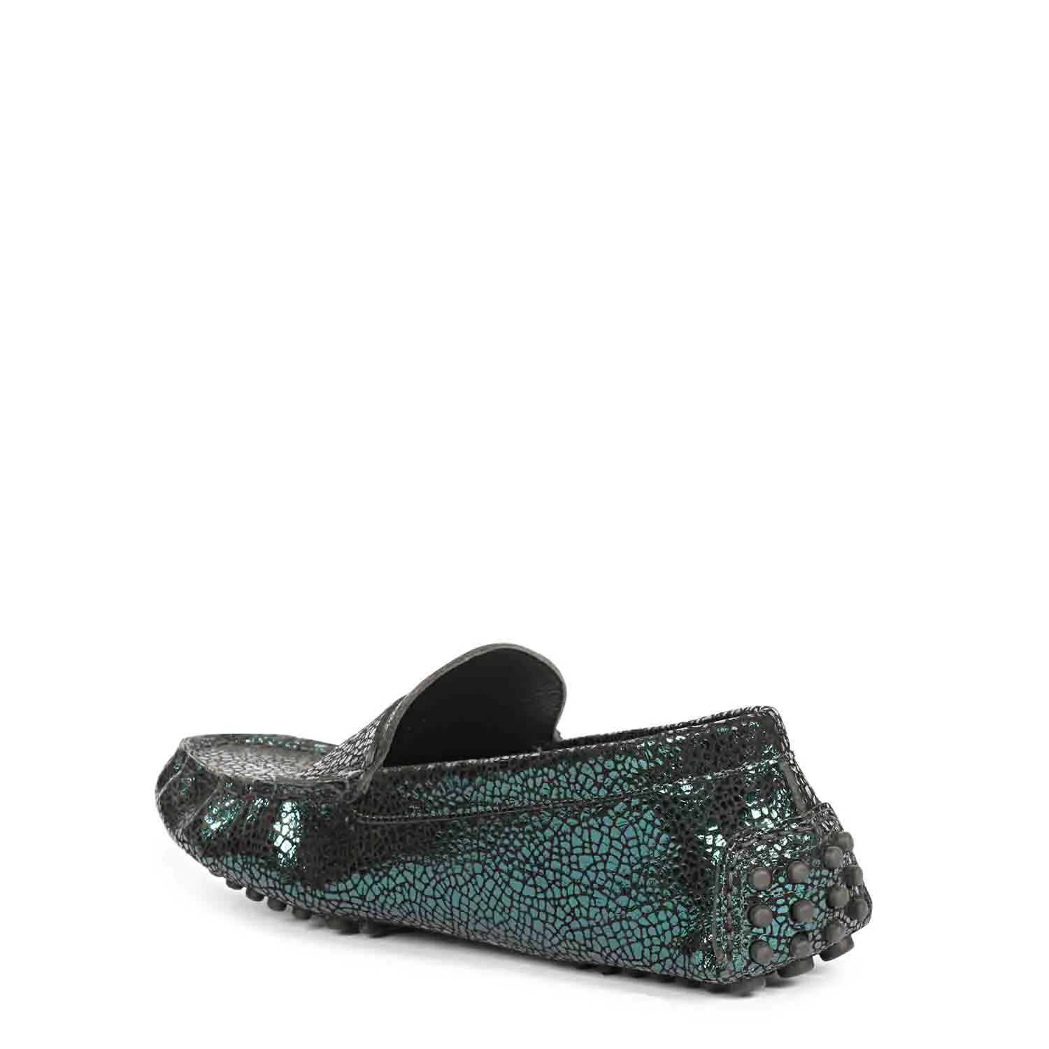 Saint Liana Green Metallic Woven Leather Loafers