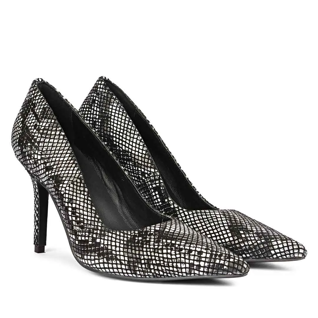 Saint Nella Black Snake Print Leather Pumps