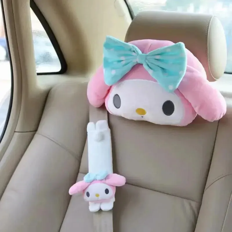 Sanrio Hello Kitty & Kuromi Plush Car Neck Pillow & Seat Belt Cover – Kawaii Anime Plushie Dol