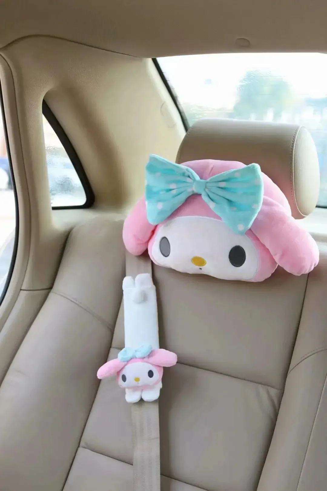 Sanrio Hello Kitty & Kuromi Plush Car Neck Pillow & Seat Belt Cover – Kawaii Anime Plushie Dol