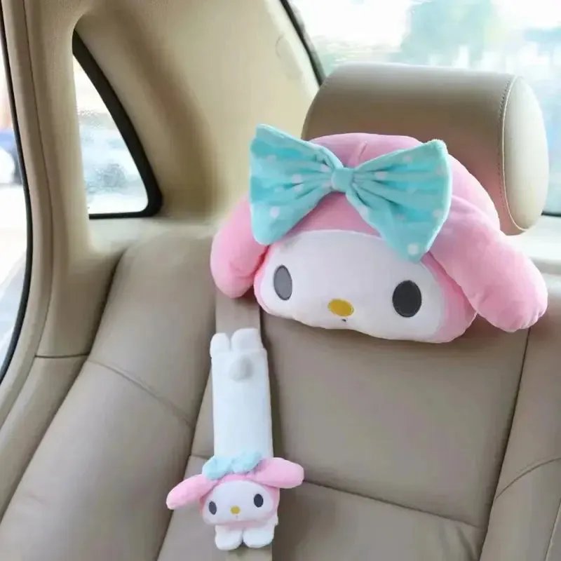 Sanrio Hello Kitty & Kuromi Plush Car Neck Pillow & Seat Belt Cover – Kawaii Anime Plushie Dol