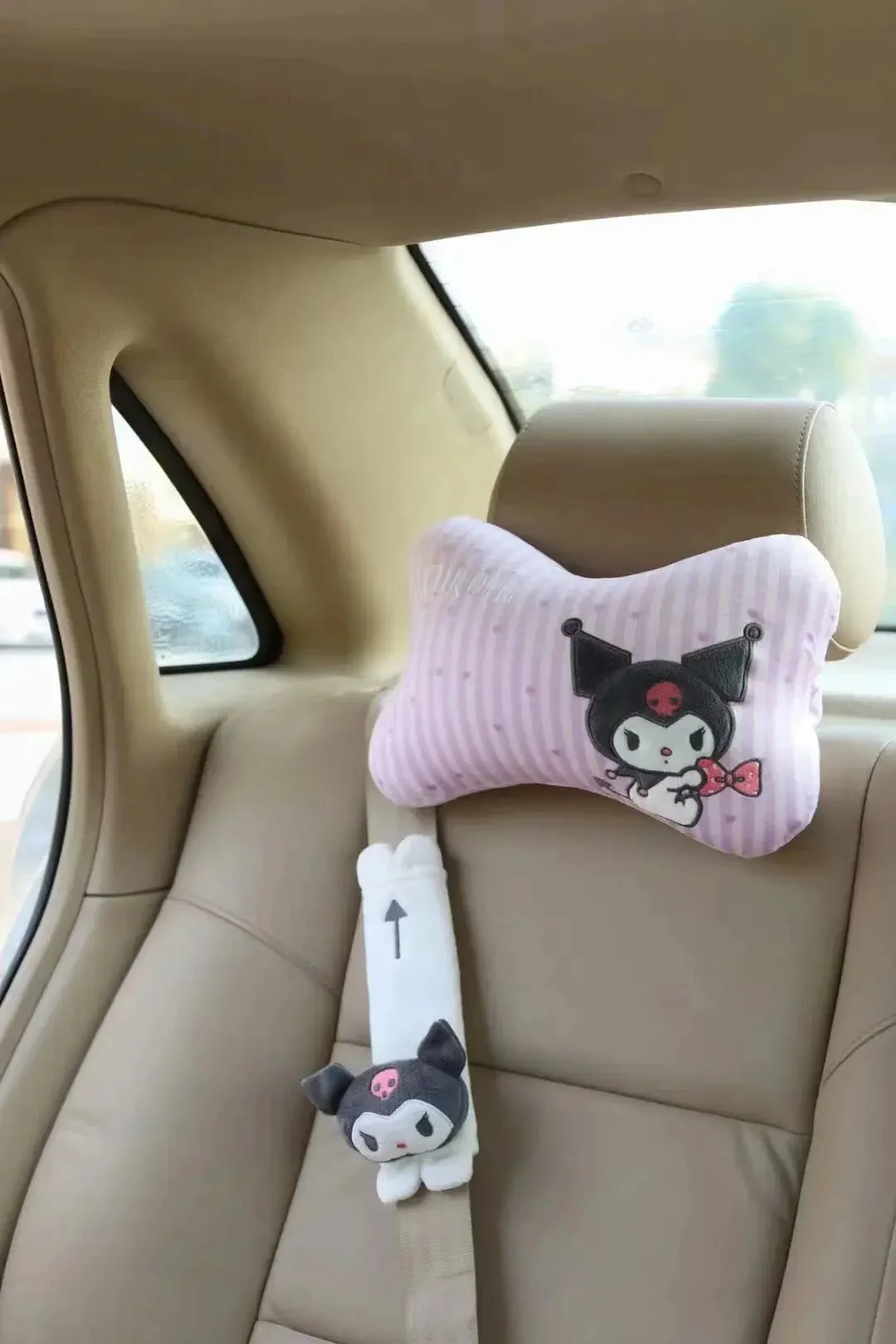 Sanrio Hello Kitty & Kuromi Plush Car Neck Pillow & Seat Belt Cover – Kawaii Anime Plushie Dol