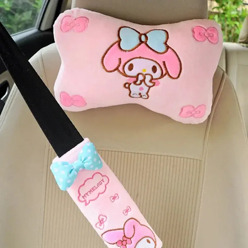 Sanrio Hello Kitty & Kuromi Plush Car Neck Pillow & Seat Belt Cover – Kawaii Anime Plushie Dol