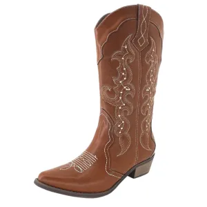 SheSole Womens Wide Calf Cowboy Cowgirls Boots Tan