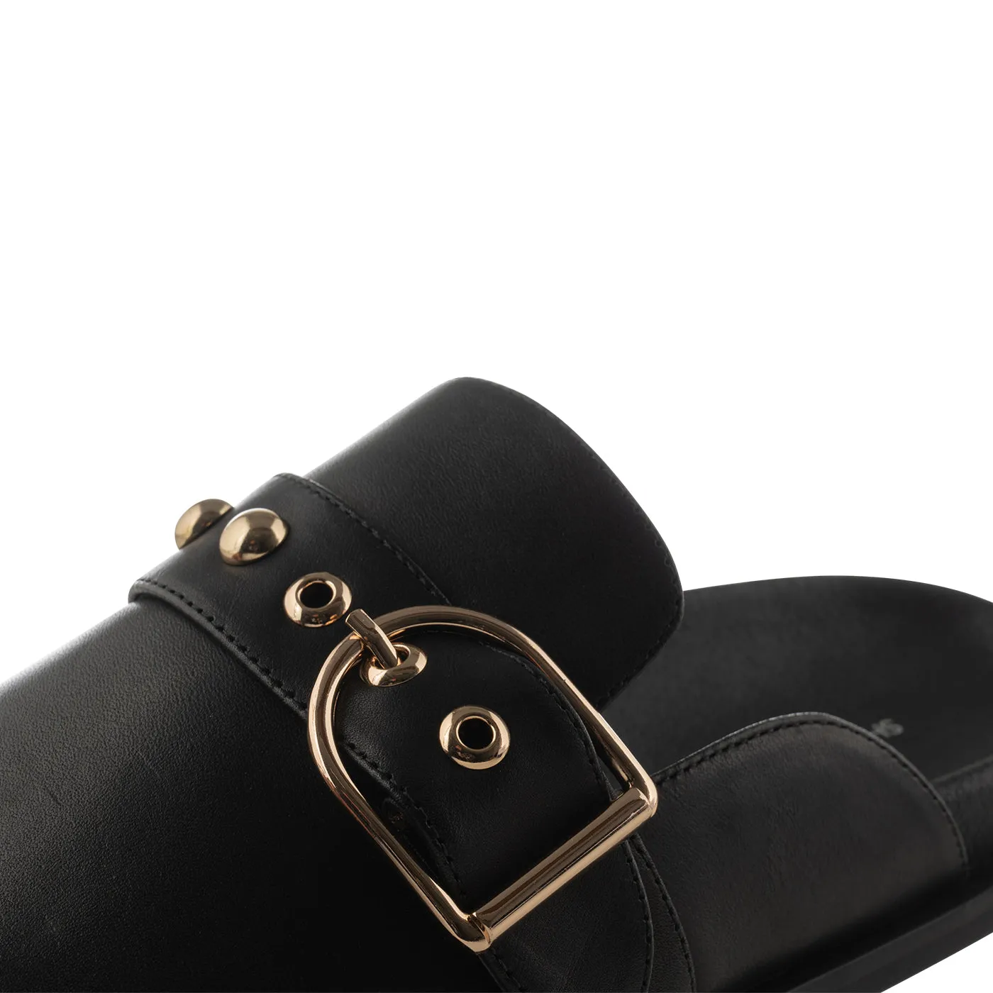 Siri buckle clog leather - BLACK