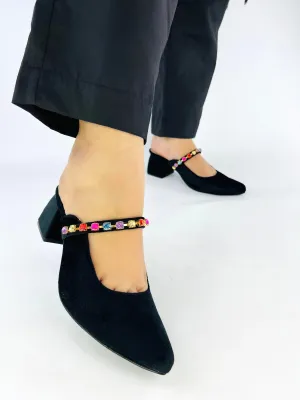 Spunkz Jewel Velvet Loafer Block Heel Shoes for Women