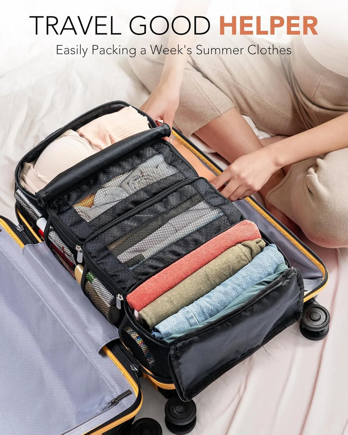 Suitcase Organizer, Travel Luggage Organizer Hanging Shelves Packing Cube