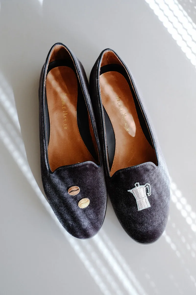 Truble Maaker | Velvet Embroidered Slippers