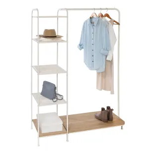 White/Ash Freestanding Metal Clothing Rack with 4 Shelves