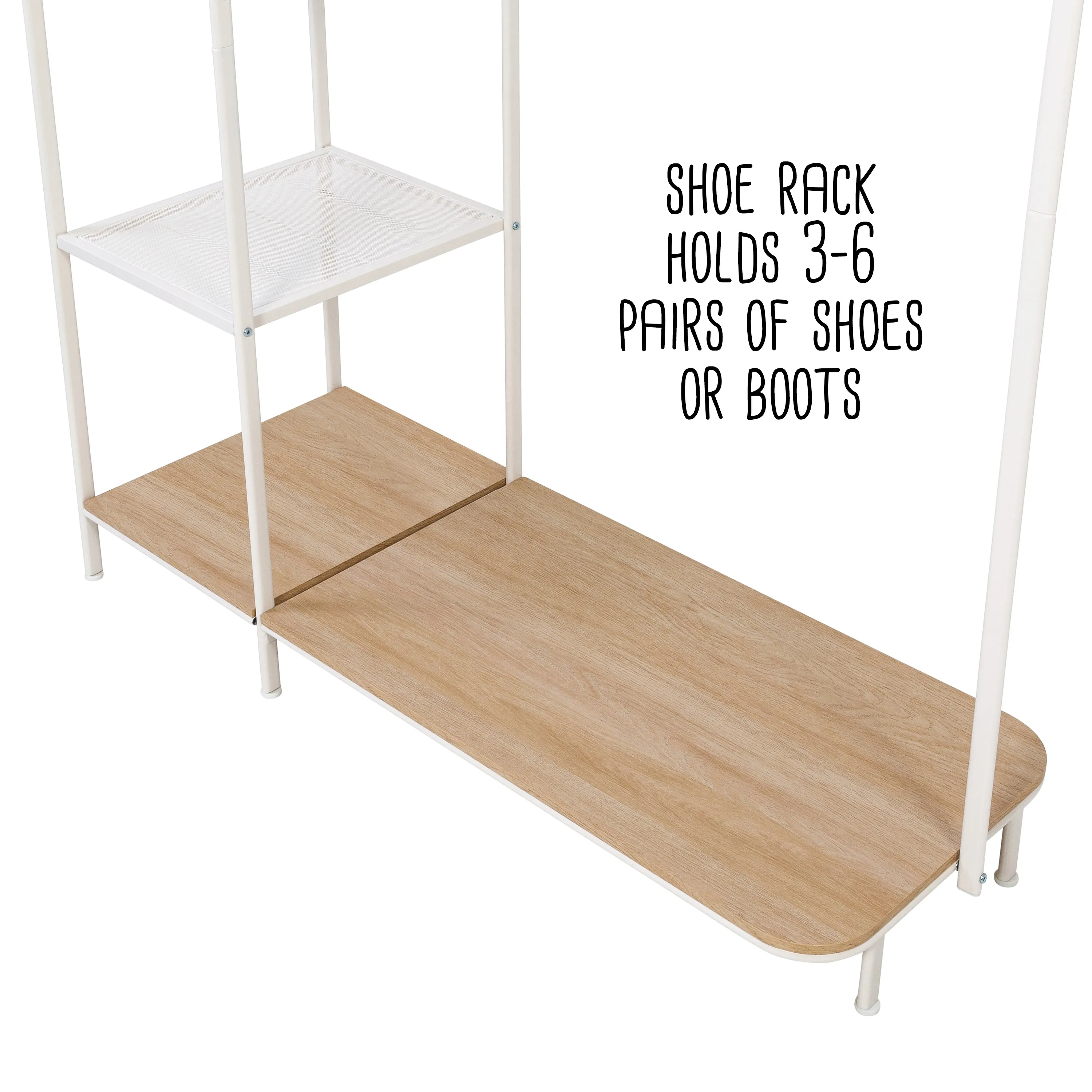 White/Ash Freestanding Metal Clothing Rack with 4 Shelves