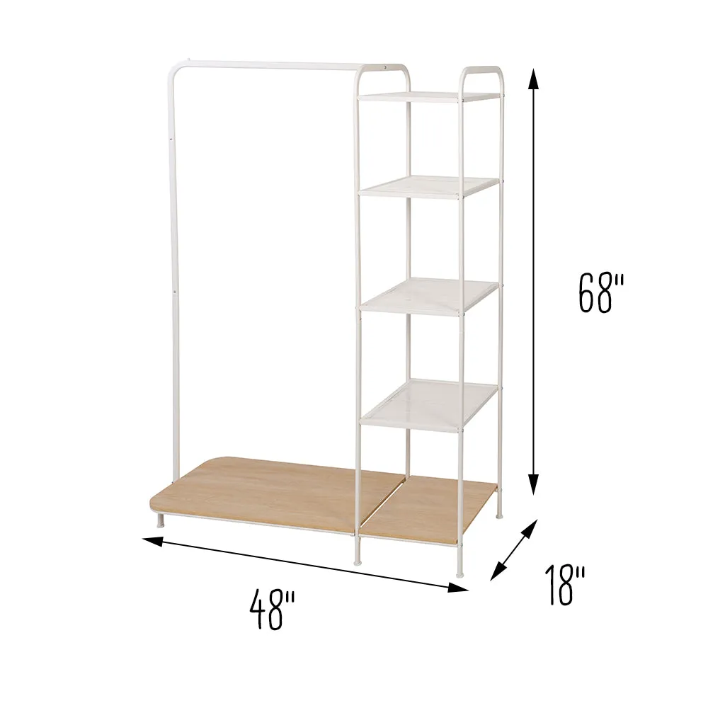 White/Ash Freestanding Metal Clothing Rack with 4 Shelves